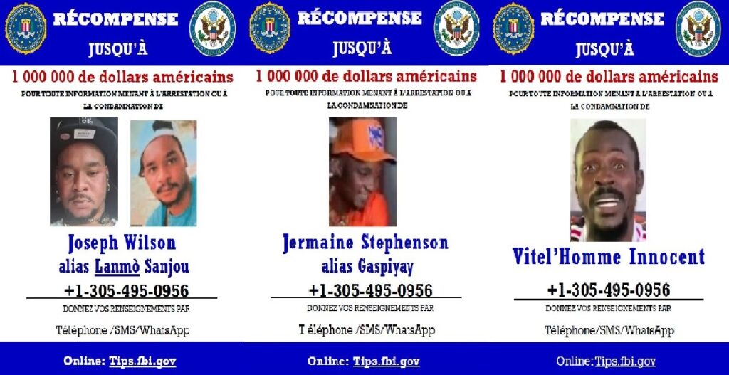 Monde: 3 millions U$ à tous ceux qui peuvent fournir des informations permettant la capture de trois chefs de gang en Haitï
